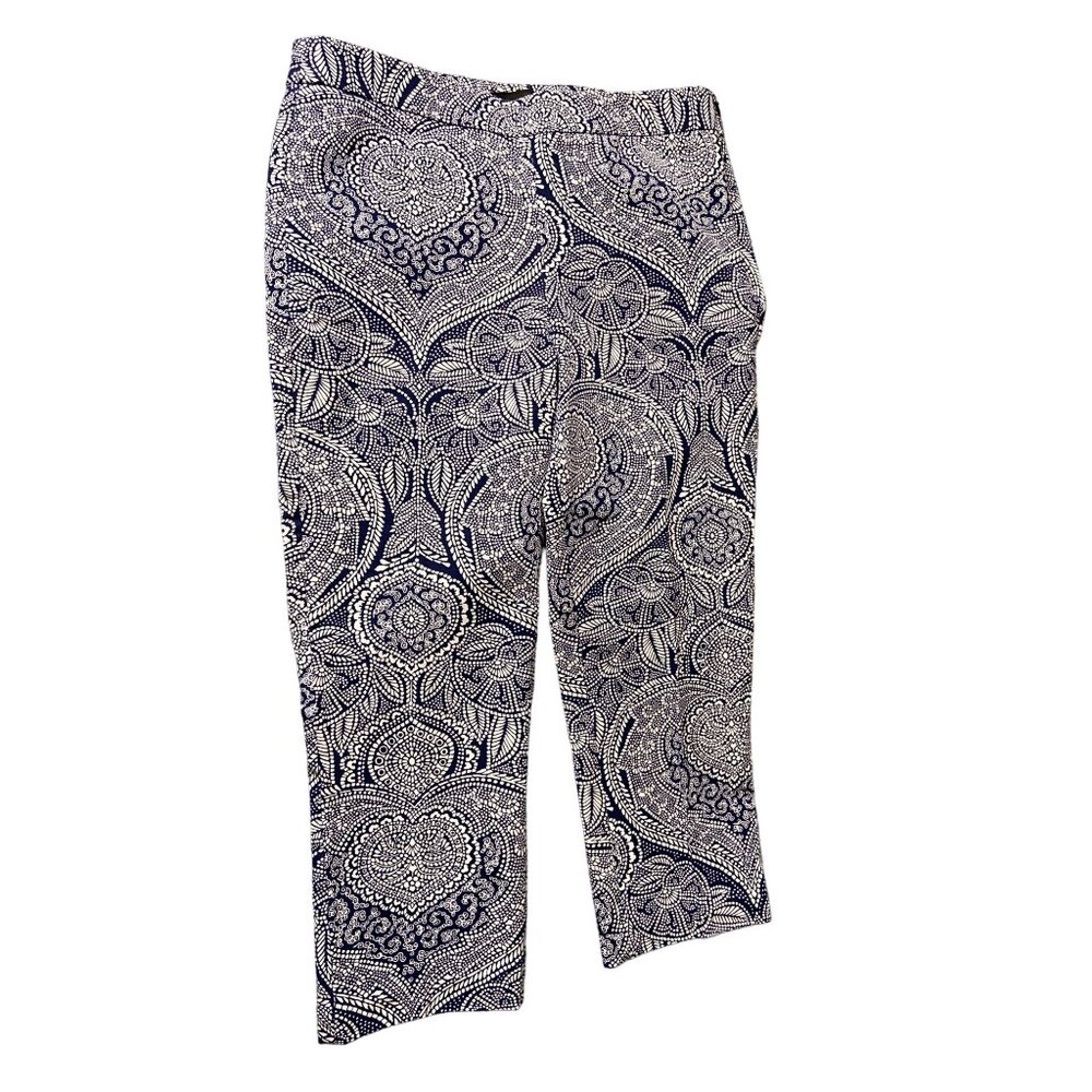 Talbots Womens Chatham Ankle Pants 6P Blue White Paisley Stretch Preppy